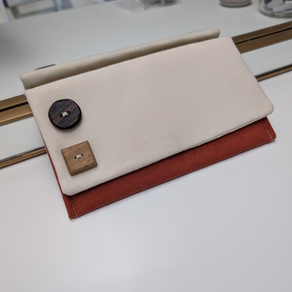 Handmade Two-Tone Clutch with Button Accents